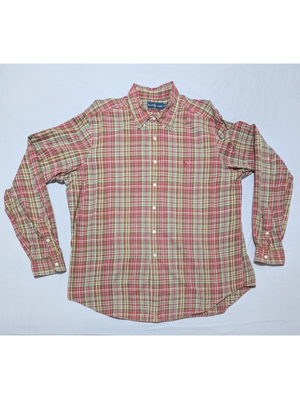 Ralph Lauren Classic Fit Plaid Button Down Shirt Men's XXL Red Green Long Sleeve
